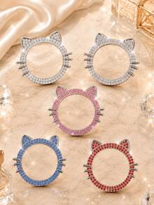 1pc Cat Ear Rhinestone Car Engine Start/Stop Button Ring, Shiny Crystal One-Touch Start Button Decorative Cover Sticker, Cute Sweet Female Car Accessory - Cute Cat Ears - View 12