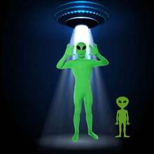 Adult Green ET Alien Unisex Jumpsuit Cosplay Costume Halloween Party Masquerade Bodysuit Suit Jumpsuit Mask Full Set - Multicolor - View 5