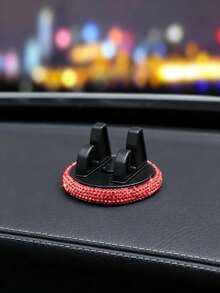 PVC Material Shiny Rhinestone Car Phone Holder, Universal Dashboard Phone Holder, Adjustable Vehicle GPS Stand, Cute Rotating Clip Suitable For Both Landscape And Portrait Mode - A - View 6