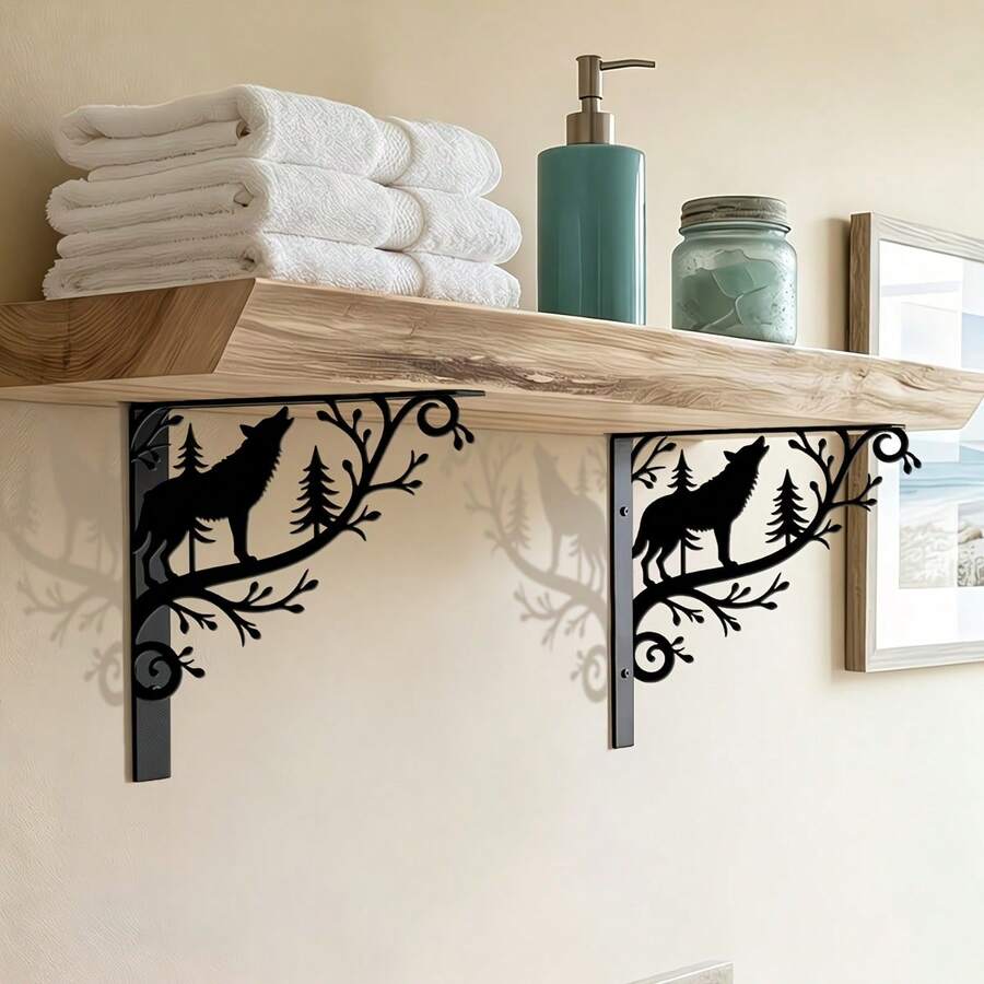2pcs Metal Wolf-Shaped L-Shaped Shelves, Perfect For Displaying Plants, Flowers, Towels And Other Items; Wall-Mounted Design; A Decorative And Practical Storage Solution Suitable For Kitchen, Bathroom And Living Room - A - View 1