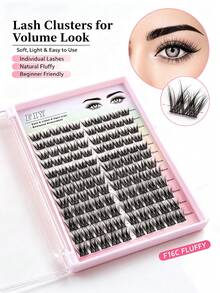 Individual Fluffy Lashes,Lash Clusters D Curl,12 Rows 12-16MM Mixed Lash Extensions,Soft And Natural Fluffy False Eyelashes Individual DIY Eyelash Extension At Home(F16) - C/D MIX - View 6