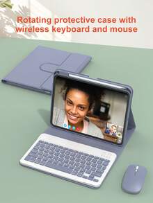360°旋轉鍵盤保護殼與滑鼠套組，相容 iPad A16 11代/10代/9代/8代/7代/6代/5代、Air 10.9"/11"/10.5"/9.7" 及 Pro 11" (1代/2代/3代/4代)，內建筆槽、可拆卸無線鍵盤 (150mAh 電池) 與 PU 皮革保護殼，薰衣草紫 - Lavender Purple 360° Rotating Mouse and Keyboard - 查看 5
