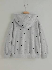 Teen Girls Random Cut Polka Dot All-Over Print Sweatshirt, Fashionable Comfortable New Autumn/Winter Top - Grey - View 3