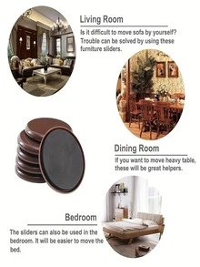 12pcs Heavy Duty Furniture Sliders 3.5 Inch - Reusable Round Carpet Moving Pads, Easy To Move Sofa, Bed And Wardrobe - Brown - View 5