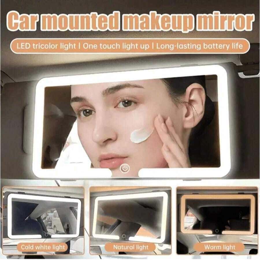 LED Detachable Car Makeup Mirror With Light - Convenient Passenger Side Interior Vanity Mirror, Suitable For Quick Touch-Ups, Compatible With Various Vehicles, Car Mirror Hanging Accessory - A - 查看 1