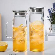 1件 2L/68oz 方形玻璃水壺，附蓋與手把，硼矽酸鹽玻璃飲料分配器，適用冰箱、冰茶與咖啡，耐熱適用冷熱飲品與牛奶 - 彩色 - 查看 2