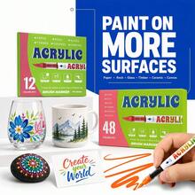 Juego de rotuladores acrílicos, bolígrafos de pintura acrílica de colores ricos, adecuados para principiantes y creadores profesionales, se pueden usar en papel, lienzo, piedra, regalos DIY hechos a mano por estudiantes, disponible en 12/24/36/48/63/72/84/120 piezas - Conjuntos - Ver 3