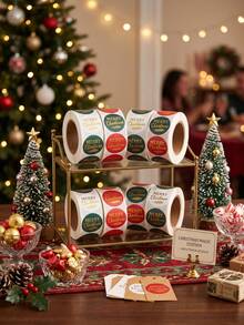 1Roll/500Pcs Merry Christmas Sticker Roll, Christmas Decoration Tag Sticker With Embossed Wax Seal Design, Envelope Sticker Label, Sealing Stickers, Gift Packaging, Merry Christmas Decoration For Home, Xmas Party Supplies - Christmas Red Green White Lettering - View 5