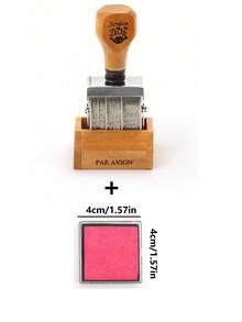 1pc Vintage Wooden Handle Date Stamp Roller With Base, Back To School, Party And Holiday Gift, Halloween Gift - Multicolor - View 9