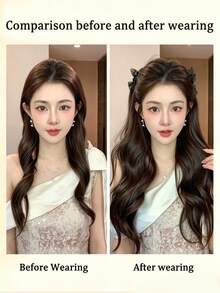 2件組時尚亮色精靈耳合成假髮，甜美公主風網紗蝴蝶結夾式捲髮馬尾假髮，適合女性日常佩戴 - 彩色 - 查看 4