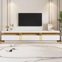 Moderner Lowboard TV-Schrank mit Marmor-Optik, TV-Board, TV-Kommode - Weiss - Übersicht 6