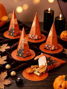 1 Stück/3 Stücke Zaubererhut Süßigkeitenbox Hexenspitzenhut Süßigkeitenbox Party Desserttisch Dekoration Kleine Geschenkbox Halloween Süßigkeiten Aufbewahrungsbox Zaubererhut-förmige Box Halloween Party Souvenir Verpackungsbox - Spitzhut - Übersicht 8