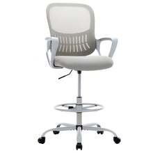 Tall Drafting Office Chair With Adjustable Foot Ring, 23"-28.9" Counter Height Swivel Chair, Ergonomic Lumbar Support 120° Reclining Tall Desk Chair With Armrest, 275LBS Heavy Duty Nylon Base For Standing Desk Home Office - Grey - View 11