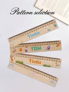 Personalized Custom Wooden Ruler, Engravable Name, Multi-Functional Reading Aid And Measuring Tool, Decorated With Cute Animal/Truck/Ocean/Rainbow Patterns, Suitable For Desk, Bag, Home, Back To School Gift, Learning Supplies, Teacher Reward, Birthday Gift - Multicolor - View 3