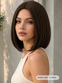 Women's 12 Inch Dark Brown Middle Part Bob Wig, Elegant Short Hair Wig, Suitable For Office, Daily And Party Looks - Dark Brown - View 5