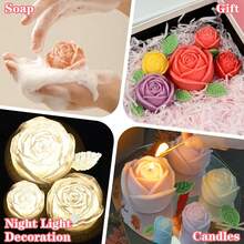 4pcs Rose Candle Mold Set, Includes Leaf-Shaped Mold, Large, Medium, Small 3D Rose Flower Silicone Mold, Suitable For Candle Making, Epoxy Resin Casting, Handmade Soap, Clay, Plaster, Home Decor And Mother's Day Gift - Flower - View 4