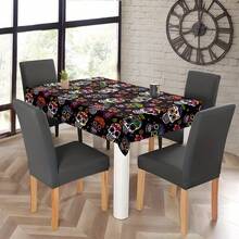 1pc Colorful Calavera Sugar Skull Tropical Floral Print Vintage Tablecloth, Durable Wrinkle-Free Fade-Resistant, Mexican Day Of The Dead Theme Party, Latin Style Festival Fair, Market Stall Commercial Use Essential Colorful Sugar Skull Rectangular Tablecloth, Day Of The Dead Family Dinner, Halloween Daily Gathering Universal - Multicolor - View 8