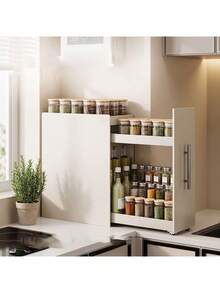 1pc Expandable 2/3 Layer Magnetic Spice Rack With Sliding Window, Drawer-Style Spice Bottle Storage Rack, Suitable For Stove Side Kitchen Storage, Space-Saving, Sturdy And Durable, Suitable For Small Spaces, White, Kitchen Accessories - Multicolor - View 4