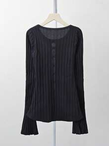 Niche Slimming Knit Sweater Top For Women, Autumn Bowknot Hollow Cross-Over Slimming Sweater - Black - View 7
