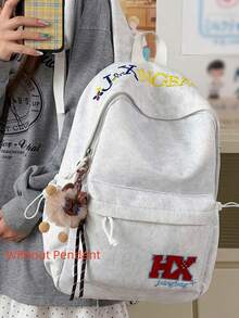 Unisex Backpack, Light Gray Soft Nylon With Letter Embroidery, Large Capacity Lightweight Storage, Suitable For School, Street, Daily Outings - Multicolor - View 6
