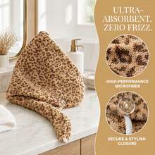 1pc Multi-Purpose Super Absorbent Leopard Print Hair Drying Cap, Made Of Soft Coral Fleece Material, Quick Drying, Suitable For Normal And Curly Hair, Soft Quick Drying Cap, Bath Cap, Absorbent Cap, Dry Hair, Bath Accessory - Multicolor - View 4