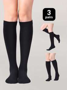 1/2/3/6 Pairs Women's Ribbed Knit Mid-Calf Socks, JK Style Striped Sports Socks, Soft Elastic Over-The-Knee Socks, Suitable For Daily Wear And Campus Outfits - Black and White - View 15