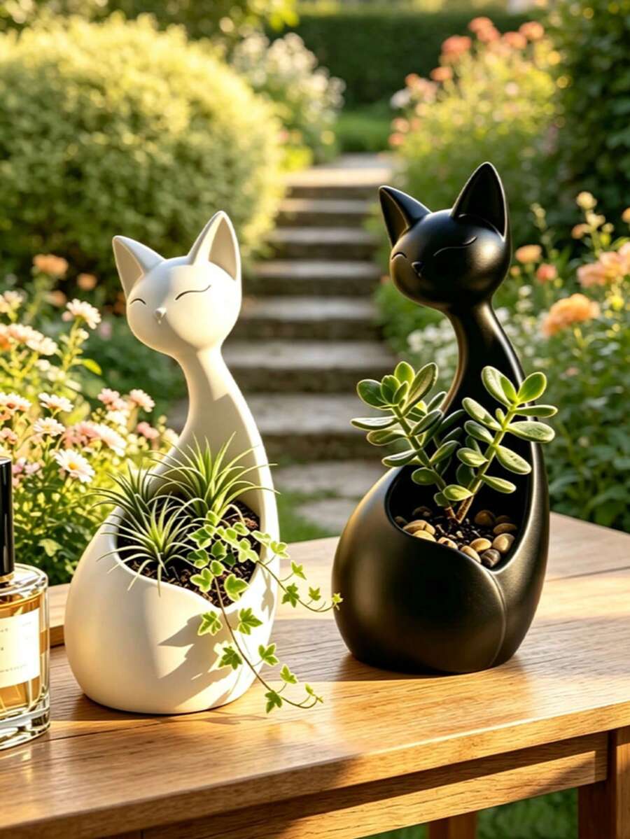 1pc Multifunctional Cat-Shaped Storage Decor, Can Be Used As A Vase. Multi-Purpose Plant Pot And Key Storage Box, 2-In-1 Resin Desktop Organizer, Creative Succulent Planter, Entryway Key Holder, Minimalist Home Decor - A - View 1