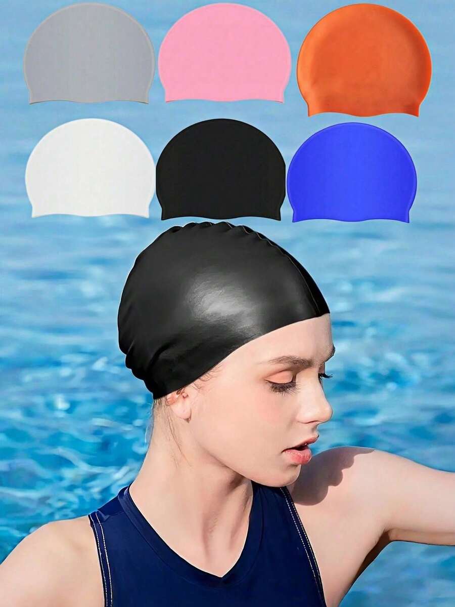 1pc Summer Solid Color Minimalist Style Unisex Silicone Waterproof Swimming Cap For Beach, Gym, Swimming Pool - Multicolor - View 1