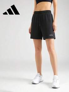 Adidas Women's Loose Drawstring High Waist Running CasualBermuda Shorts, Summer - Black - View 1