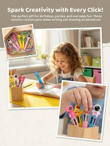 1 buah/10 buah/20 buah Pulpen Ballpoint 4 Warna dengan Kepala Karakter Kartun Lucu, Alat Tulis, Dekorasi Pesta, Hadiah Ulang Tahun Anak, Pulpen Mini Warna-warni 4-in-1, Pulpen Ballpoint 4 Warna, Hadiah Alat Tulis Siswa, Pulpen 4 Warna dengan Badan Transparan - MultiWarna - View 2