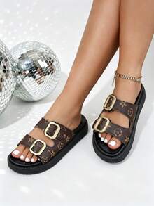 1 Pair Fashion Women's Flat Sandals, Elegant Solid Color Criss-Cross Design, Charming Style, Suitable For Various Occasions, Vacation And Beach Use - Brown - View 3