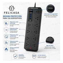 F Felicasa 2 Piezas Multicontactos Usb 2500w Cable De Cobre De 2 Metros Con 8 Salidas+3 Usb+1 Tipo C 10a 110v-220v Cable Para Extensiones Electrica Extension Uso Rudo Resistente Al Fuego Color Negro - Tipo de Enchufe B USA (110-127V) - Ver 6