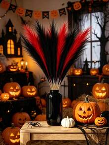 20/10/1pc Halloween Red & Black Dual Color Artificial Reed Stems, Gothic Style Decor, Dark Halloween Theme Decoration, Vase Filler, Wedding Backdrop, Gothic Party Decor, Autumn Decoration, Photography Props | Suitable For Halloween & Christmas - Multicolor - View 2