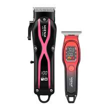 HIENA Juego de 2 piezas de cortadora de pelo profesional, juego de recortadora inalámbrica en forma de X en negro dorado & negro rosa, pantalla digital LED de batería, carga rápida Tipo-C, cuchillas de acero al carbono afiladas, 8 peines limitadores & juego completo de accesorios de capa de barbero, larga duración de batería para salón y hogar, corte de pelo degradado - Multicolor - Ver 12