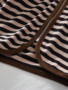bearleader 3 To 7 Years Girls Fashion Clothing Sets Fall Striped Zipper Lapel Long Sleeved Top And Solid Color Pants Two Pieces - Brown - View 6