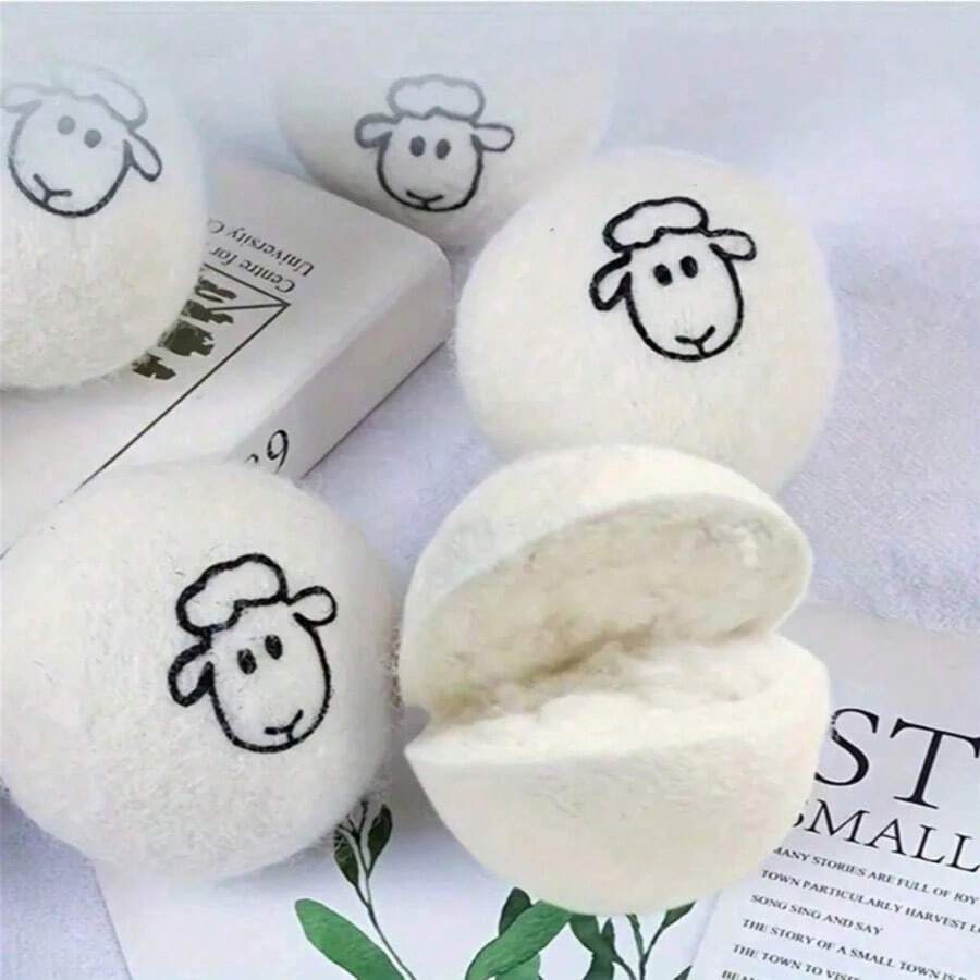 1/3/6pcs Natural Wool Dryer Balls, Reduce Static, Soften Clothes, Fabric Care, Sheep Pattern, Home Essential, Ball Pit, Laundry, Facial Cotton Balls, Cotton Balls - Standard Model - View 1