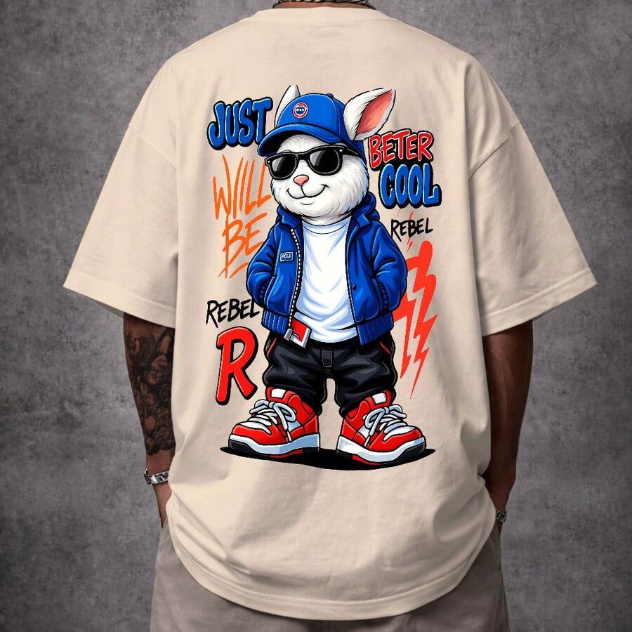 Camiseta Oversized Streetwear Coelho Das Ruas Unissex ref5140 - Caqui - Visão 1