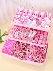 465pcs/Set Pink Butterfly & Flower Hair Accessories Set, Cute Hair Clips - Suitable For Girls And Women, Perfect For Dates, Parties, Back To School And Daily Wear - Multicolor - View 3