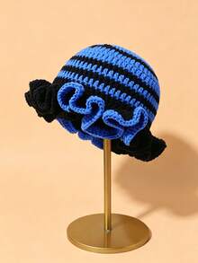 Contrast Color Knit Large Ruffle Edge Versatile Handmade Crochet Hat (Random Hat Color) - Multicolor - View 27