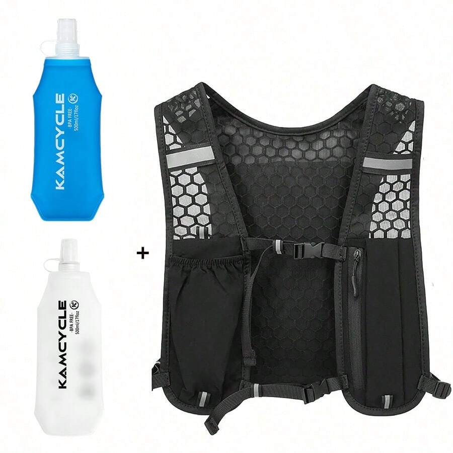 Running Vest Backpack With 2L Water Bladder And 500ML Soft Water Bottle, Camel Water Bladder Backpack, Lightweight Insulated Water Bladder Bag, Suitable For Hiking, Trail Running, Cycling, Racing, Marathon, Unisex - Black Backpack + 2PCS 500ML Water Bottle - View 1
