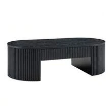 Designer Coffee Table With Fluted Paneling, Black Oval Coffee Table With Storage Drawer, Sturdy Living Room Table For Sofa - Black - View 7