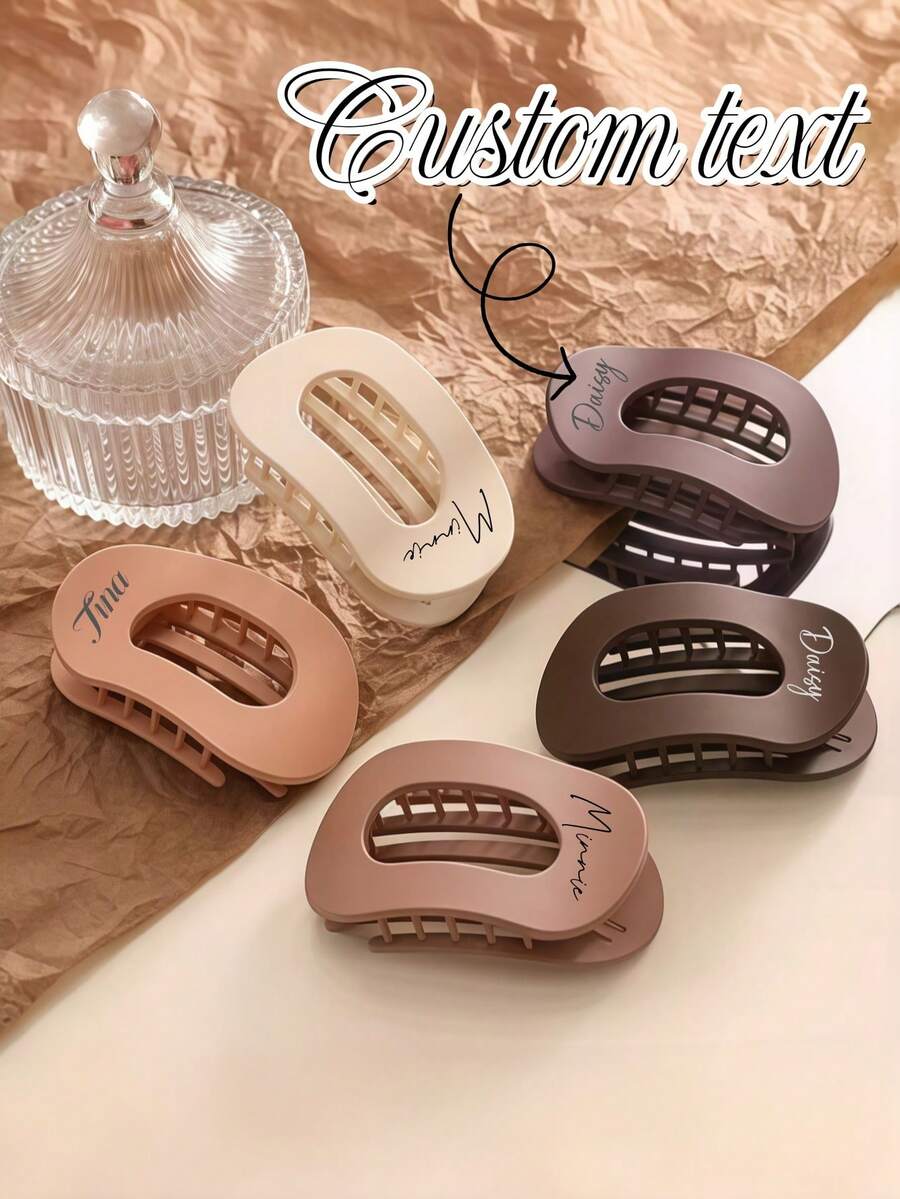 Personalized Custom Flat Hair Clip Hair Accessory, Large Fixed Hair Clip, Customizable With Name, Logo, Text, Designed For Updo, Bun, Half-Up Hairstyles, Women's Hair Accessory, ABS Plastic Material, Lightweight And Non-Slip, Fashionable Design, Suitable For All Hair Types, Ideal For Daily Life, Sports, Fitness, Driving And Other Hair-Fixing Scenarios, Perfect Gift Choice - Multicolor - View 1