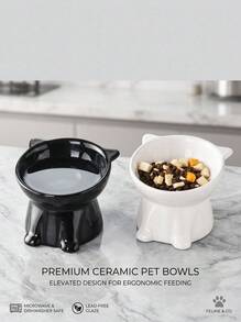 PETSIN 2/1套裝 - 優雅黑色/純白色寵物高腳碗，15°傾斜 - 防嘔吐高腳寵物餵食器，頸部和脊椎保護設計，防滑寬底座，耐用塑膠材質，適用於貓和小型犬，乾濕糧均可 - 寵物碗250ml - 查看 1