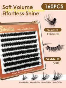 Sibeuna 160片 80D 0.05mm 細軟簇裝假睫毛，12-18mm D捲度單根睫毛接片，濃密睫毛效果，輕盈，DIY居家自行接睫毛 - D - 查看 4