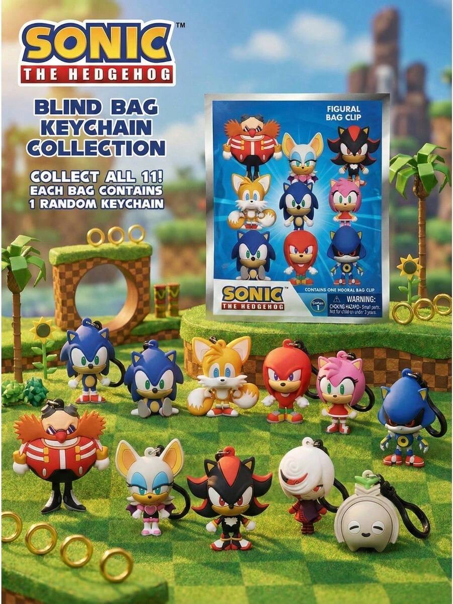 Sega 1pc Official Licensed PVC Blind Box 3D Character Pendant, Includes , Tails, Amy, Ray, Dr. Eggman, Mighty, Super , Tikal, Fang Anime Character Keychain Backpack Decor Gift - Multicolor - View 1