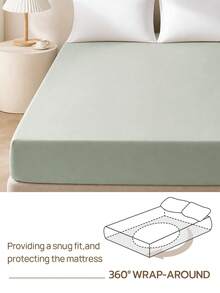 1pc Solid Color 25cm Deep Pocket Fitted Sheet, Soft & Breathable Mattress Protector, Suitable For All Bed Sizes, Dorm & Home Bedding Decor - Green - View 5