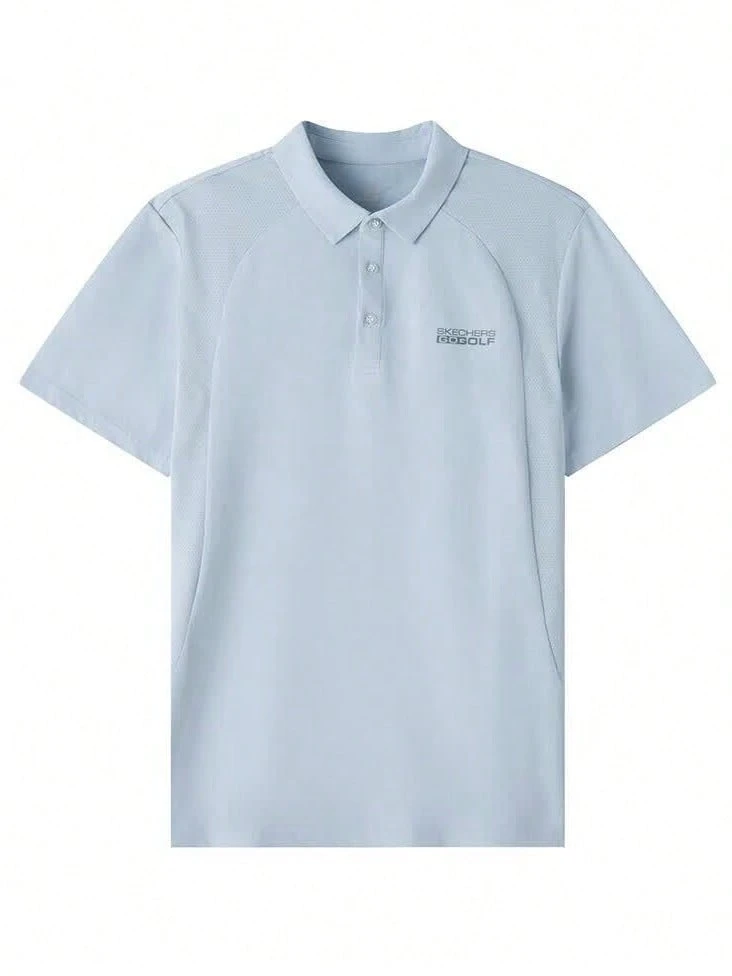 Skechers Camiseta polo de manga corta para hombre, serie de golf, con cuello tipo polo, diseño raglán, tejido de malla y secado rápido - Celeste - Ver 1