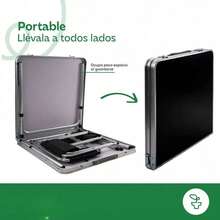 Set Mesa Plegable Portafolio 120cm con 4 Bancos Color Negro Estructura Acero y Plástico para Jardín Exterior Camping Picnic - Negro1 - Ver 5