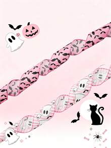 Pink Halloween String Ribbon 2 Rolls 1.47in Wide Total Length 10 Yards Soft Pink Style Girl's Style Halloween Ghost String Ribbon Creative Handmade Material Ribbon Bow. - Pink Halloween Ribbon - View 6