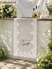 Customizable Table Runner, White Floral Lace Edge Sheer Fabric, Burgundy Red Ink Print, Autumn Wedding Bar Decor, Outdoor/Indoor Wedding Reception Backdrop Prop - Multicolor - View 6